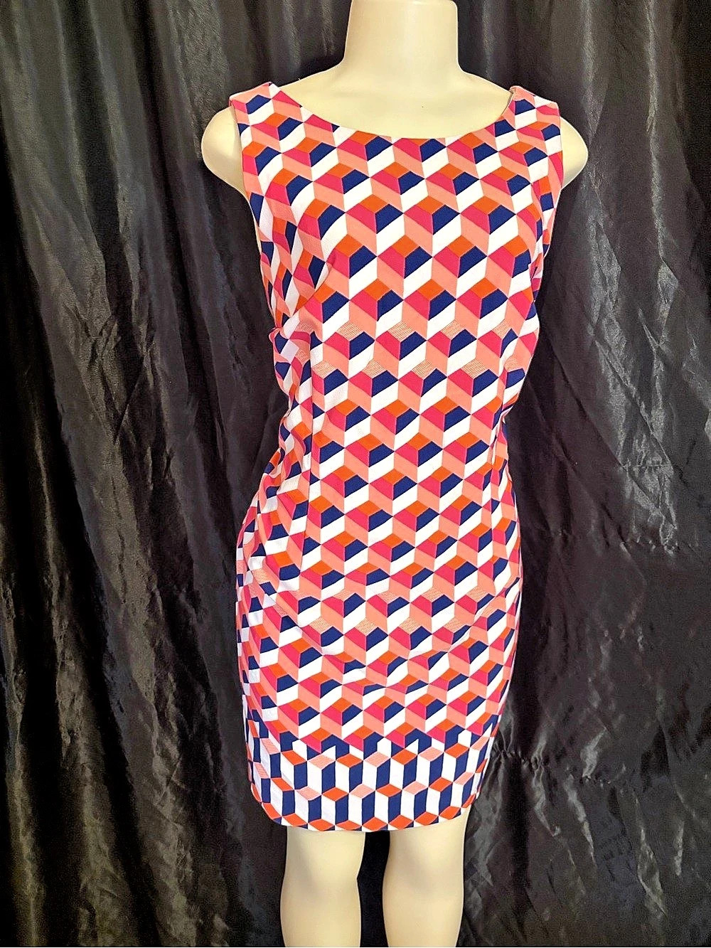 Amanda Lane Geometric Mini Dress in Pink & Blue Size 14P Like New